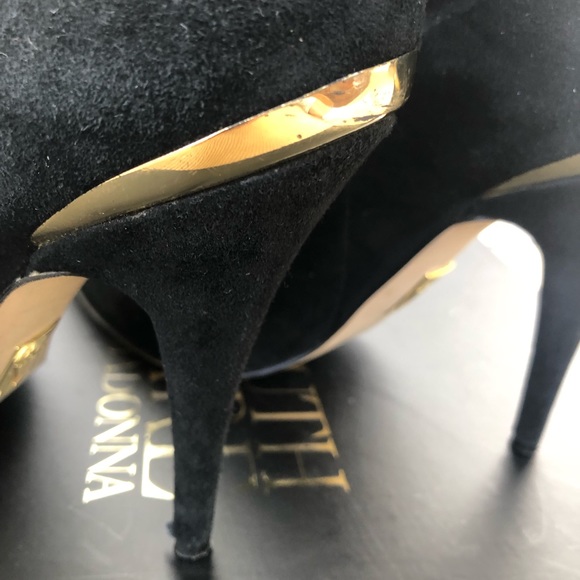 Black Suede ankle boots with gold accents - Picture 4 of 6